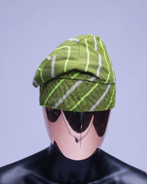 A Lemon Stripped hand knitted Yoruba traditional hat/Fila.