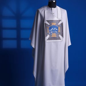 A White, “Skulls Bones” Embroidery Details Agbada