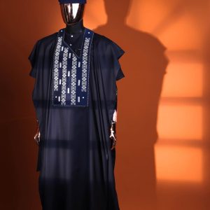 A Midnight blue, shattered interwoven embroidery with Swarovski stones details Agbada