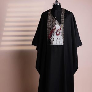 A Charcoal Black, “Thinking APE ” Embroidery Details Agbada