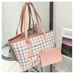 Checkered Print Tote Ladies Handbag Large Capacity Shoulder Women