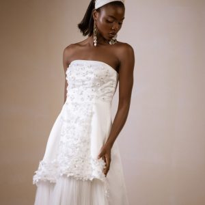 High Low, Petals Embellished With A Straight Across Neckline Bridal ball Gown