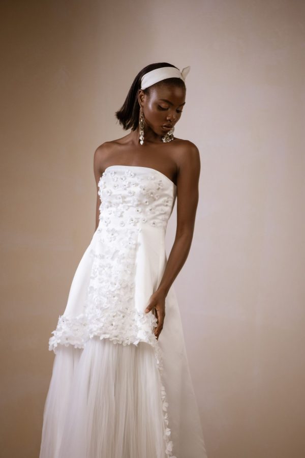 High Low, Petals Embellished With A Straight Across Neckline Bridal ball Gown